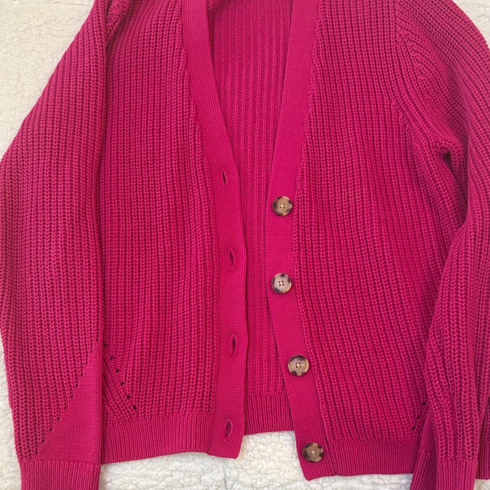 LOFT Fuchsia Button-Up Cardigan